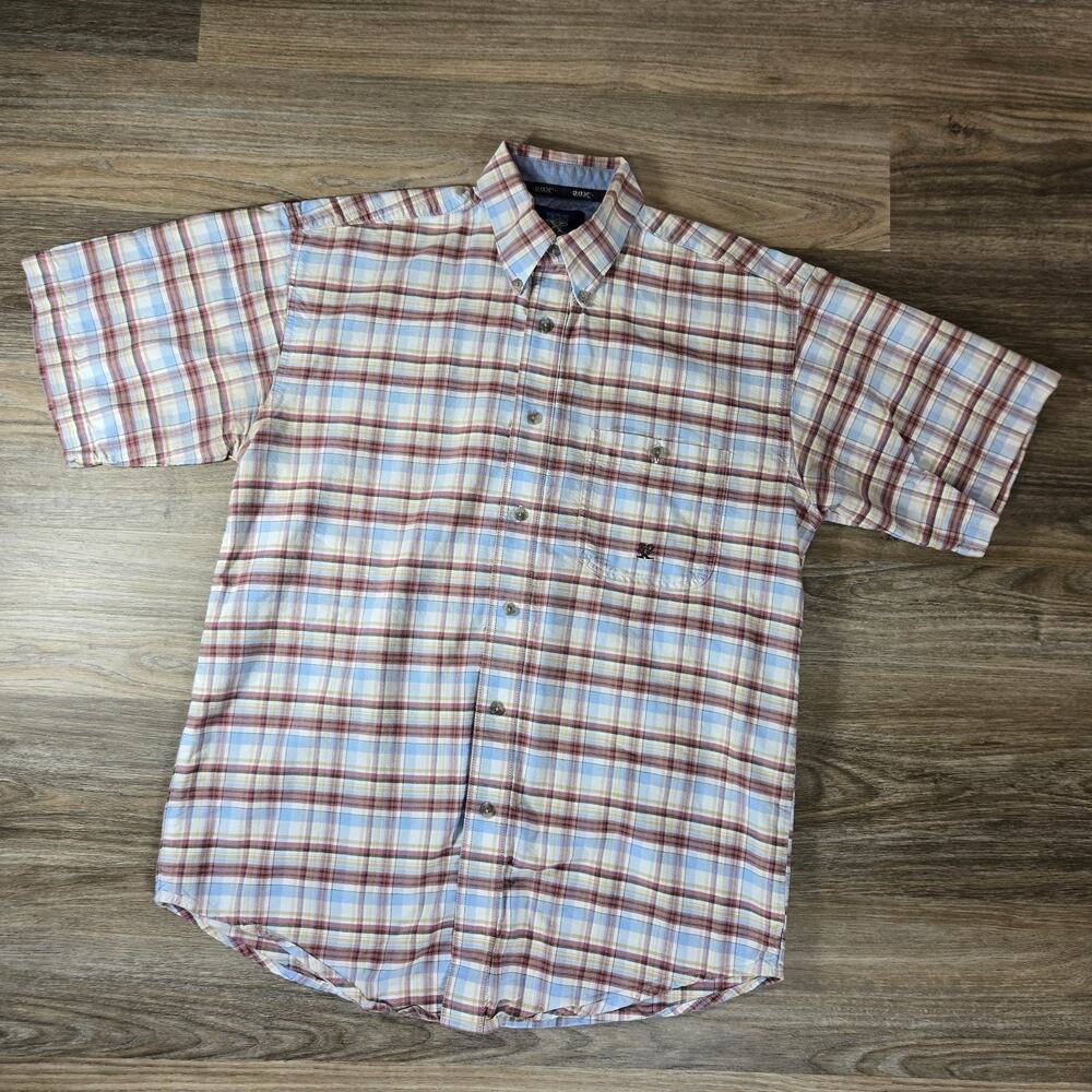 Vintage Wrangler 20X Shirt Mens Medium Blue Yellow Plaid Western Cowboy Ranch